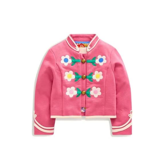 MINI BODEN Floral Appliqué Knit Military Jacket In Rose Pink 5-6yo - Picture 1 of 6